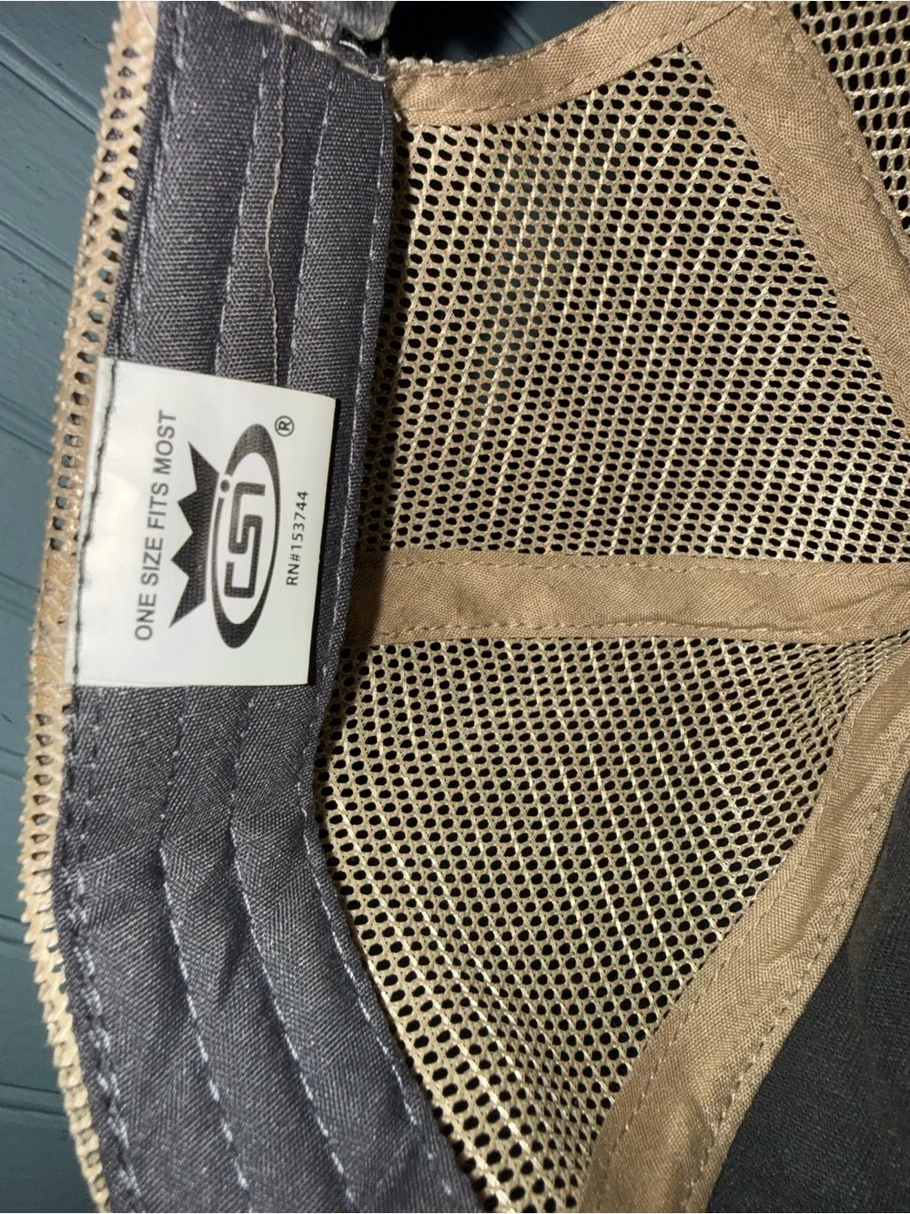 Try That Small Town Distressed Trucker Cap - Denim / Beige Mesh